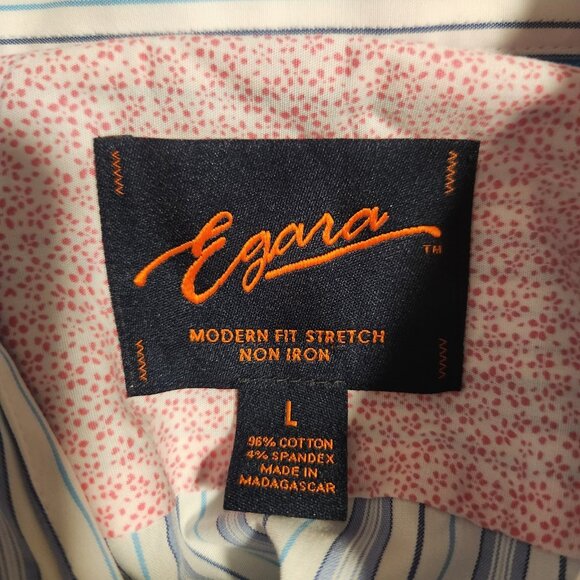 Egara Shirt Blue Striped Pink Flip Cuffs Modern Fit Stretch Mens Large - Picture 9 of 13